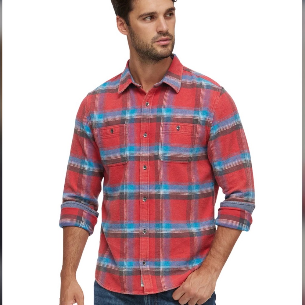Men's (or women’s) Red and Blue Plaid Casual Button Down Shirt.
